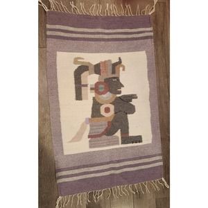 Vtg Woven Mexican Wool Aztec Rug Southwestern Zapotec Wall Tapestry ~ Rug